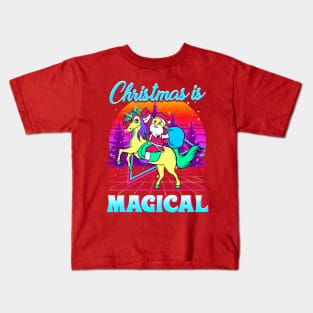 Christmas Is Magical Retro Unicorn Santa Kids T-Shirt